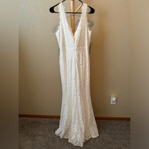 Lulus Lace Me Tell You Ivory Lace Mermaid Maxi Wedding Dress, Size Large